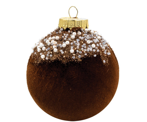 Καφέ Βελουτέ Πλαστική Χριστουγεννιάτικη Μπάλα 10cm,Σέτ/4 Τεμαχίων