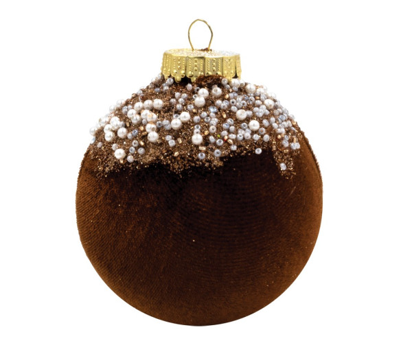 Καφέ Βελουτέ Πλαστική Χριστουγεννιάτικη Μπάλα 8cm,Σέτ/6 Τεμαχίων