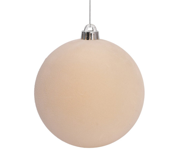 Μπέζ Βελουτέ Πλαστική Χριστουγεννιάτικη Μπάλα 15cm