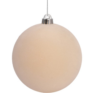 Μπέζ Βελουτέ Πλαστική Χριστουγεννιάτικη Μπάλα 12cm,Σέτ/2 Τεμαχίων