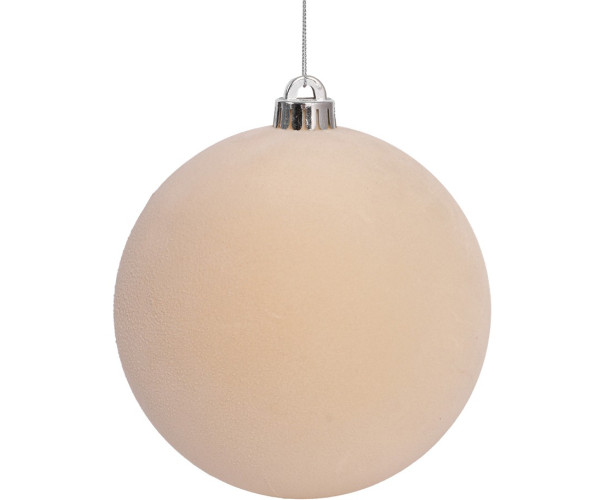 Μπέζ Βελουτέ Πλαστική Χριστουγεννιάτικη Μπάλα 12cm,Σέτ/2 Τεμαχίων