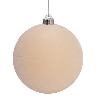 Μπέζ Βελουτέ Πλαστική Χριστουγεννιάτικη Μπάλα 10cm,Σέτ/4 Τεμαχίων 