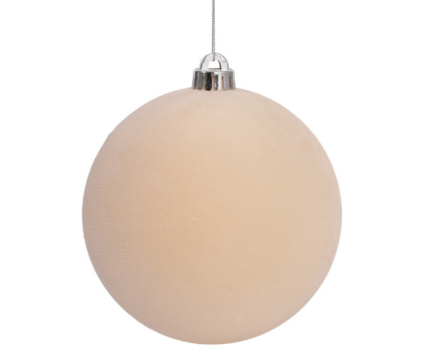 Μπέζ Βελουτέ Πλαστική Χριστουγεννιάτικη Μπάλα 10cm,Σέτ/4 Τεμαχίων 