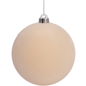 Μπέζ Βελουτέ Πλαστική Χριστουγεννιάτικη Μπάλα 8cm,Σέτ/6 Τεμαχίων