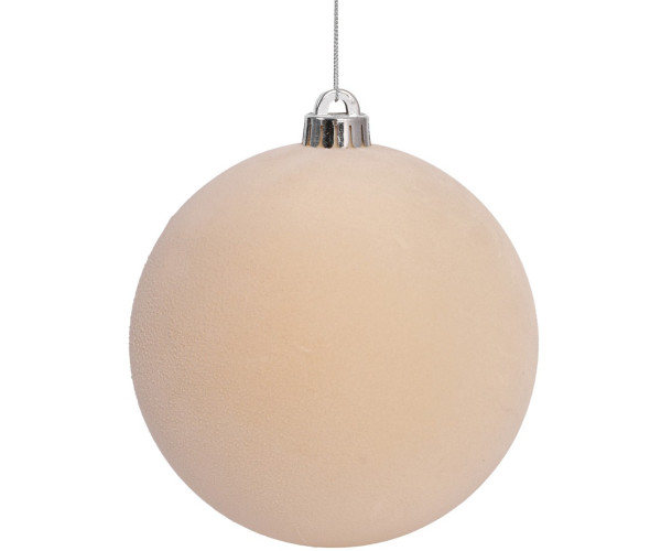 Μπέζ Βελουτέ Πλαστική Χριστουγεννιάτικη Μπάλα 8cm,Σέτ/6 Τεμαχίων