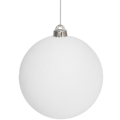 Λευκή Βελουτέ Πλαστική Χριστουγεννιάτικη Μπάλα 12cm,Σέτ/2 Τεμαχίων