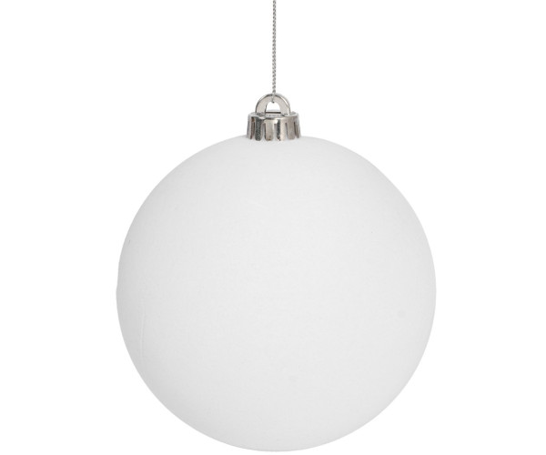 Λευκή Βελουτέ Πλαστική Χριστουγεννιάτικη Μπάλα 12cm,Σέτ/2 Τεμαχίων