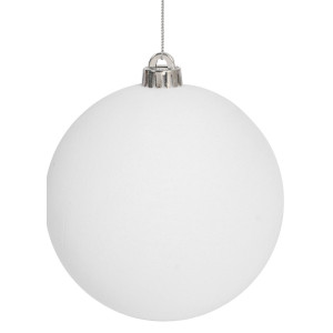 Λευκή Βελουτέ Πλαστική Χριστουγεννιάτικη Μπάλα 8cm,Σέτ/6 Τεμαχίων