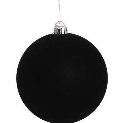 Μάυρη Βελουτέ Πλαστική Χριστουγεννιάτικη Μπάλα 10cm,Σέτ/4 Τεμαχίων