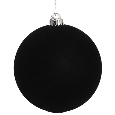 Μάυρη Βελουτέ Πλαστική Χριστουγεννιάτικη Μπάλα 8cm,Σέτ/6 Τεμαχίων