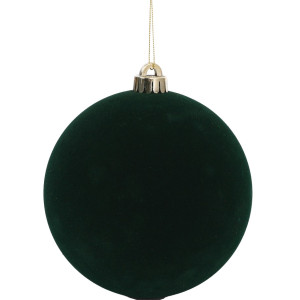 Πράσινη Βελουτέ Πλαστική Χριστουγεννιάτικη Μπάλα 10cm,Σέτ/4 Τεμαχίων