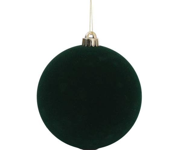 Πράσινη Βελουτέ Πλαστική Χριστουγεννιάτικη Μπάλα 10cm,Σέτ/4 Τεμαχίων