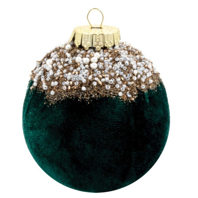 Πράσινη Βελουτέ Πλαστική Χριστουγεννιάτικη Μπάλα 12cm,Σέτ/2 Τεμαχίων