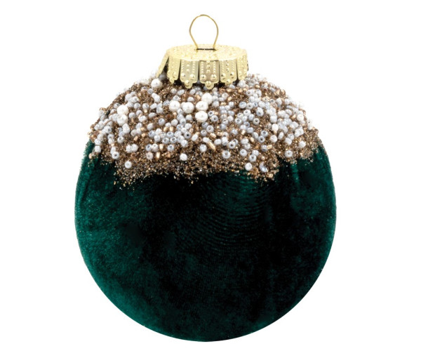 Πράσινη Βελουτέ Πλαστική Χριστουγεννιάτικη Μπάλα 12cm,Σέτ/2 Τεμαχίων