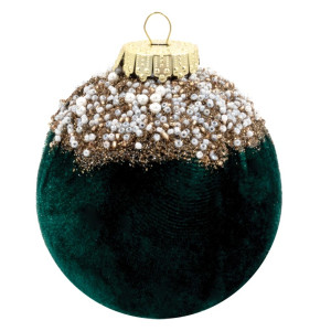 Πράσινη Βελουτέ Πλαστική Χριστουγεννιάτικη Μπάλα 10cm,Σέτ/4 Τεμαχίων