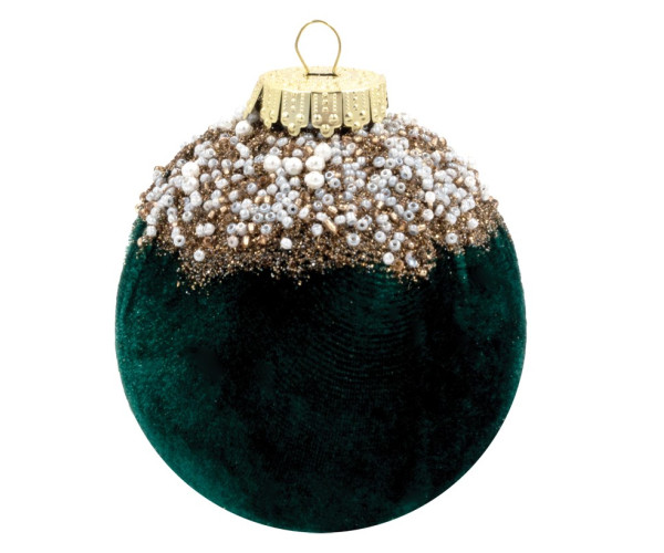 Πράσινη Βελουτέ Πλαστική Χριστουγεννιάτικη Μπάλα 10cm,Σέτ/4 Τεμαχίων