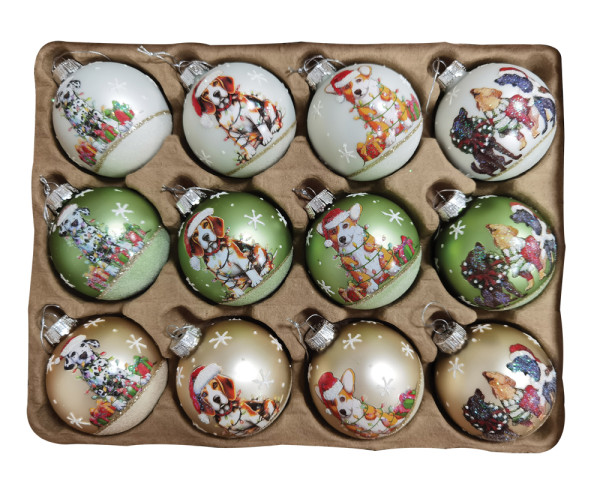 Γυάλινες Χριστουγεννιάτικες Μπάλες Σέτ 12τεμαχίων , 12 Σχέδια 8cm