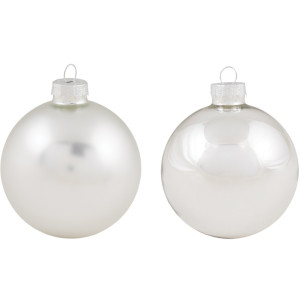 Ασημί Γυάλινη Χριστουγεννιάτικη Μπάλα Μάτ Και Γυαλιστερή 8cm , Σέτ/6 Τεμαχίων