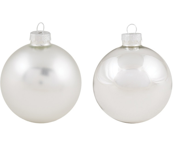 Ασημί Γυάλινη Χριστουγεννιάτικη Μπάλα Μάτ Και Γυαλιστερή 8cm , Σέτ/6 Τεμαχίων