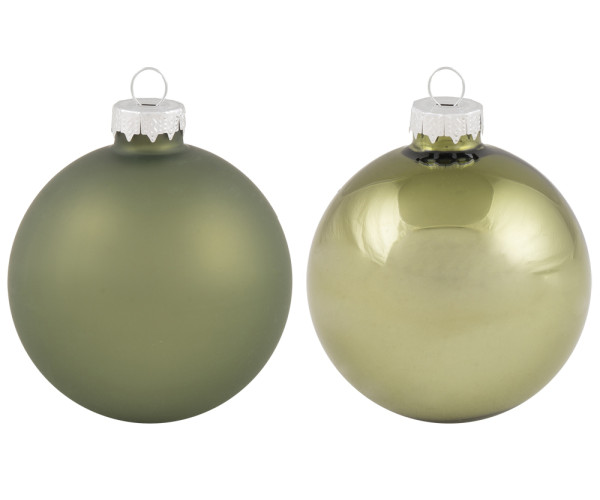 Πράσινη Γυάλινη Χριστουγεννιάτικη Μπάλα Μάτ Και Γυαλιστερή 8cm , Σέτ/6 Τεμαχίων