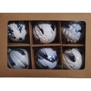 Μπλέ Γυάλινη Χριστουγεννιάτικη Μπάλα 8cm , Σέτ/6 Τεμαχίων , 6 Σχέδια