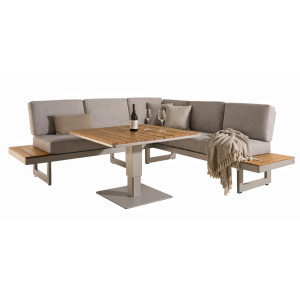 Καθιστικό Κήπου Γωνιά Σέτ 3 Τεμαχίων Με Αλουμίνιο Σκελετό Και Ξύλο Teak 