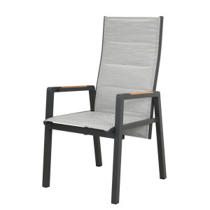 Πολυθρόνα Αλουμινίου Ψηλή Πλάτη Με Μηχανισμό Αναδίπλωσης Πλάτης , Διάτρητο Ύφασμα Και Ξύλο Teak Στα Μπράτσα