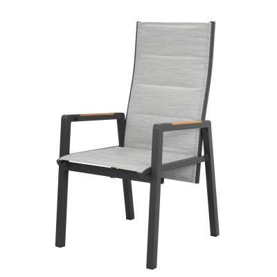 Πολυθρόνα Αλουμινίου Ψηλή Πλάτη Με Μηχανισμό Αναδίπλωσης Πλάτης , Διάτρητο Ύφασμα Και Ξύλο Teak Στα Μπράτσα