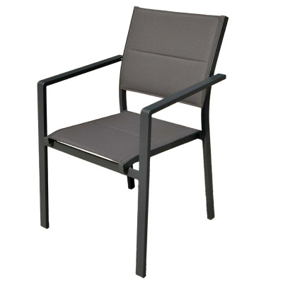 Γκρί Στοιβαζόμενη Πολυθρόνα Αλουμινίου Με Διάτρητο Ύφασμα