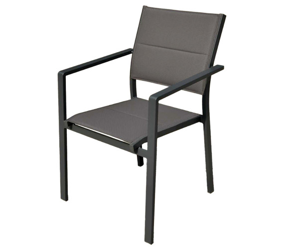 Γκρί Στοιβαζόμενη Πολυθρόνα Αλουμινίου Με Διάτρητο Ύφασμα