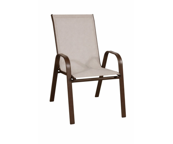 Καφέ Μεταλλική Στοιβαζόμενη Πολυθρόνα Με Εκρού Διάτρητο Ύφασμα 2x1 ,55 x 73x 92(h)cm