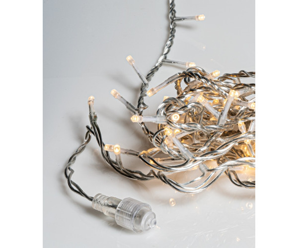 100Led Επεκτεινόμενα Λαμπάκια Για Εσωτερική Χρήση Με Διάφανο Καλώδιο/Θερμό Λαμπάκι (5cm Απόσταση) 5 Μέτρα , (Kelvin: 2.500 - 3.000)