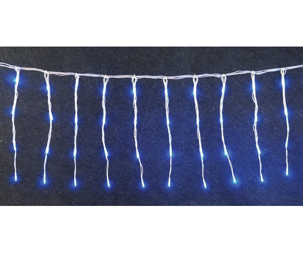 Συμμετρική Κουρτίνα 200Led Με 8 Προγράμματα, Δίαφανο Καλώδιο/Μπλε Λαμπάκι ,500 x 40(H)cm