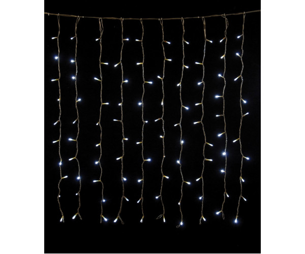 200Led 60Flash Συμμετρική Κουρτίνα Για Εσωτερική Χρήση Με Επέκταση 200 x 100(h)cm ,Με Διάφανο Καλώδιο/Λευκό Λαμπάκι (Kelvin: 6.000 - 10.000)