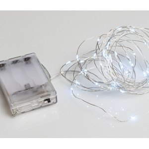 20Led Λαμπάκια Copper Μπαταρίας Με Ασημί Καλώδιο Και Θερμό Φωτισμό (10cm Απόσταση) 2 Μέτρα (Kelvin: 6.000 - 10.000)