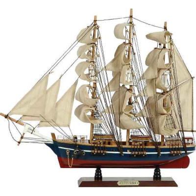 Ξύλινο Παραδοσιακό Καράβι 50 x 10 x 45 (H) cm, Μπλέ - Κόκκινο