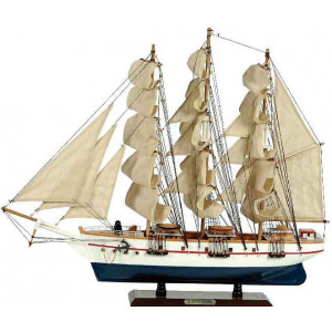 Ξύλινο Παραδοσιακό Καράβι 50 x 10 x 45 (H) cm, Χρώμα Λευκό-Μπλέ