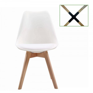 MARTIN Καρέκλα Metal Cross Ξύλο, PP Άσπρο, Μονταρισμένη Ταπετσαρία (ΣΕΤ 4 τεμ)