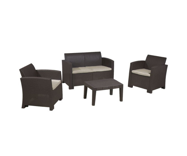 SAVANNA Set Σαλόνι Κήπου Βεράντας  K/D,  PP-UV Καφέ Μαξιλάρια Grey-White