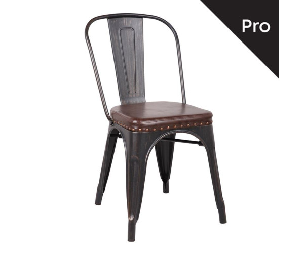 RELIX Καρέκλα-Pro, Στοιβαζόμενη, Μέταλλο Βαφή Antique Black, Pu Σκούρο Καφέ RELIX Καρέκλα-Pro, Στοιβαζόμενη, Μέταλλο Βαφή Antique Black, Pu Σκούρο Καφέ