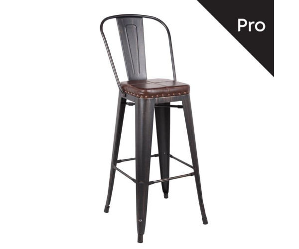 RELIX Σκαμπό Bar-Pro με Πλάτη, Μέταλλο Βαφή Antique Black, Pu Σκούρο Καφέ RELIX Σκαμπό Bar-Pro με Πλάτη, Μέταλλο Βαφή Antique Black, Pu Σκούρο Καφέ