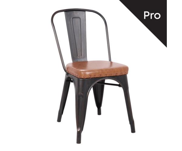 RELIX Καρέκλα-Pro, Στοιβαζόμενη, Μέταλλο Βαφή Antique Black, Pu Camel