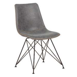 PANTON Καρέκλα Μέταλλο Βαφή Μαύρη, PU Vintage Grey (ΣΕΤ 4 τεμ)