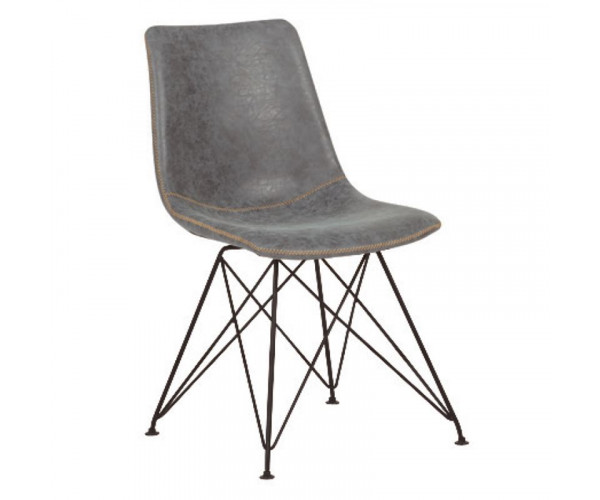 PANTON Καρέκλα Μέταλλο Βαφή Μαύρη, PU Vintage Grey (ΣΕΤ 4 τεμ)