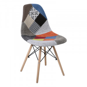 ART Wood Καρέκλα Τραπεζαρίας, Πόδια Οξιά, Κάθισμα PP με Ύφασμα Patchwork (ΣΕΤ 4 τεμ)