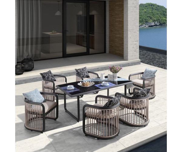 CITY Dining Set Τραπεζαρία Κήπου Βεράντας: Τραπέζι + 6 Πολυθρόνες Alu Ανθρακί - Μπεζ