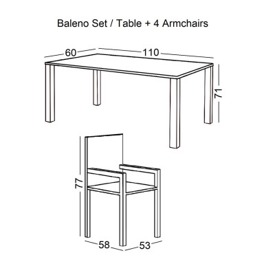 BALENO Set Τραπεζαρία Κήπου: Τραπέζι + 4 Πολυθρόνες Μέταλλο Βαφή Άσπρο - Wicker Beige