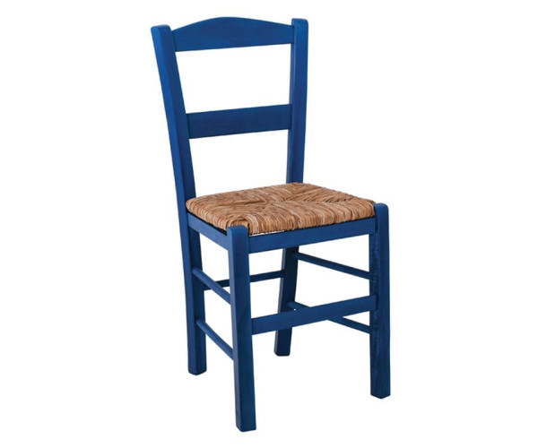 ΣΥΡΟΣ Καρέκλα Οξιά Βαφή Εμποτισμού Ανιλίνη Μπλε, Κάθισμα Ψάθα