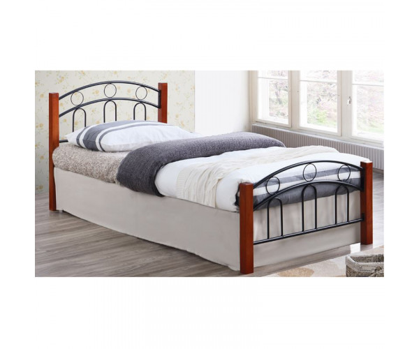NORTON Κρεβάτι Διπλό, για Στρώμα 160x200cm, Μέταλλο Βαφή Μαύρο, Ξύλο Καρυδί
