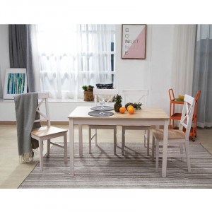 DAILY Set Τραπεζαρία Ξύλινη Σαλονιού - Κουζίνας: Τραπέζι + 4 Καρέκλες / Άσπρο - Φυσικό